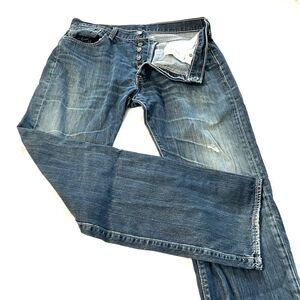 Levis 501 Original Mens Dark Wash Straight Leg Button Fly Jeans 34x32